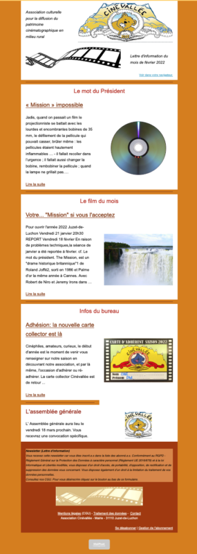 Newsletter de Cinévallée